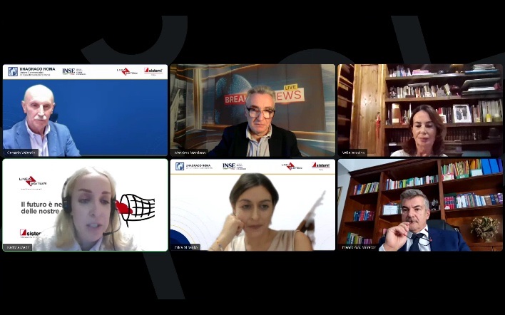 Momento del webinar: moderatori e relatori in collegamento